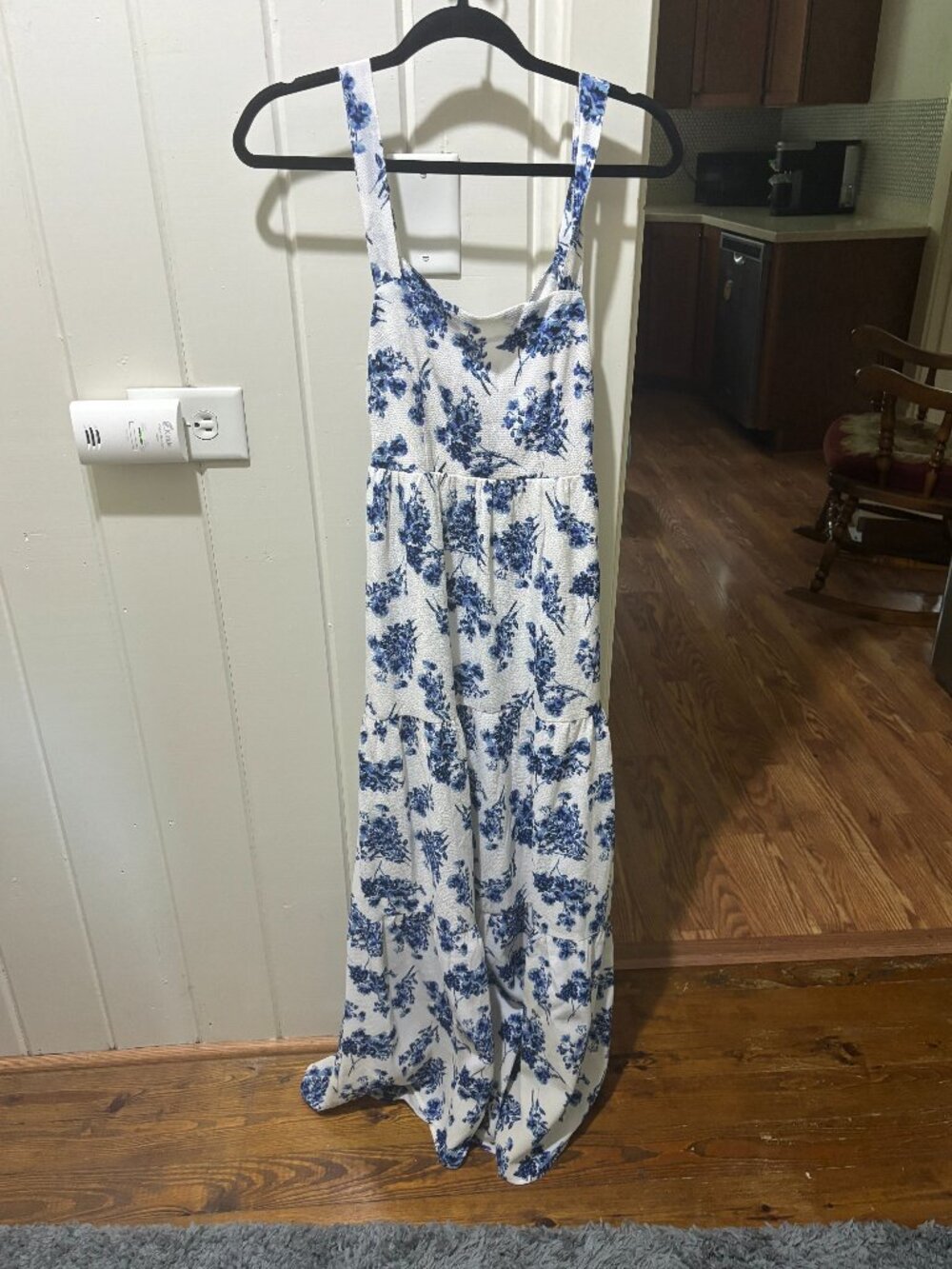 Blue and white floral maxi dress